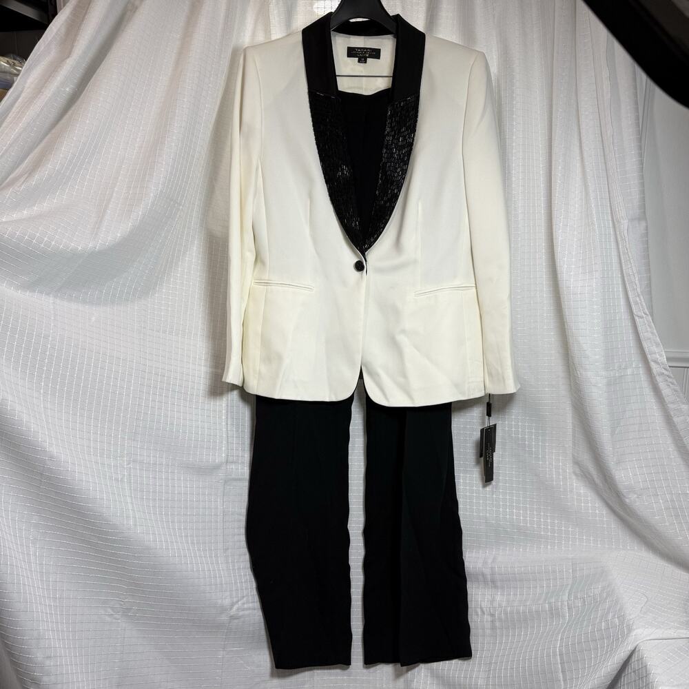 Tahari Arthur S Levine Tuxedo Pant Suit Women’s 16 Black Sequin Lapel NWT
